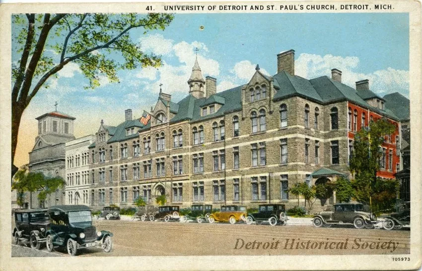 Postcard - University of Detroit and St. Paul's Church, Detroit, Mich.