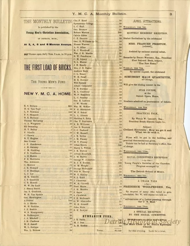 Newsletter - Y.M.C.A. Monthly Bulletin, Vol. VIII, No. 1.