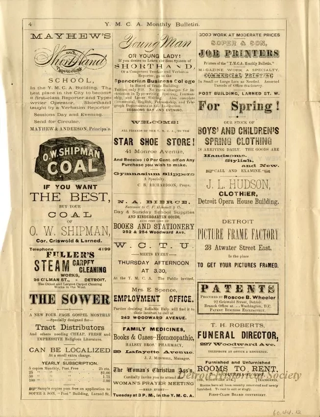 Newsletter - Y.M.C.A. Monthly Bulletin, Vol. VIII, No. 1.