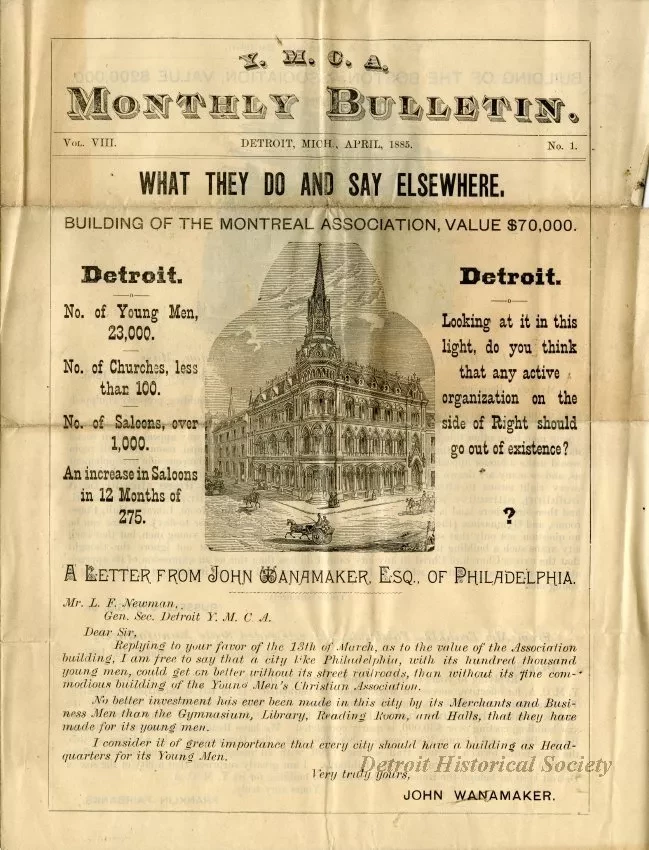 Newsletter - Y.M.C.A. Monthly Bulletin, Vol. VIII, No. 1.