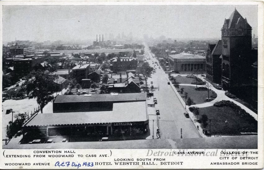 Postcard - Looking south fom Hotel Webster Hall, Detroit