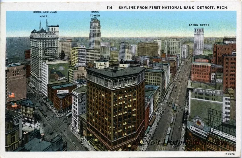 Postcard - Skyline from First National Bank, Detroit, Mich.