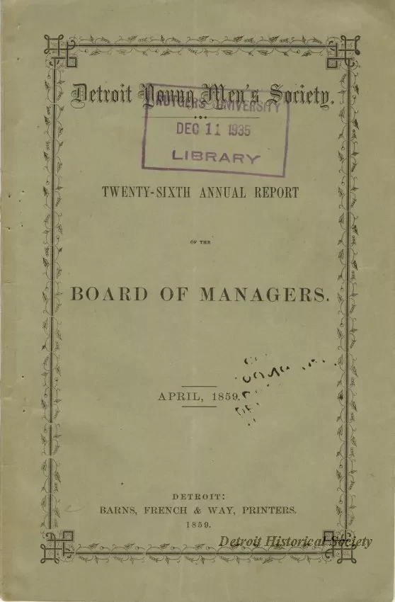 Booklet - Detroit Young Men's Society, Twenty-Sixth Annual Report of the Board of Managers