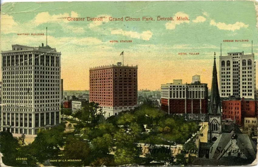 Postcard - "Greater Detroit" Grand Circus Park, Detroit, Mich.