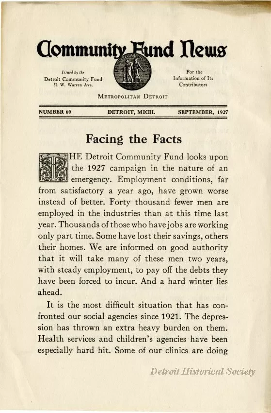Newsletter - Community Fund News, No. 60, September 1927