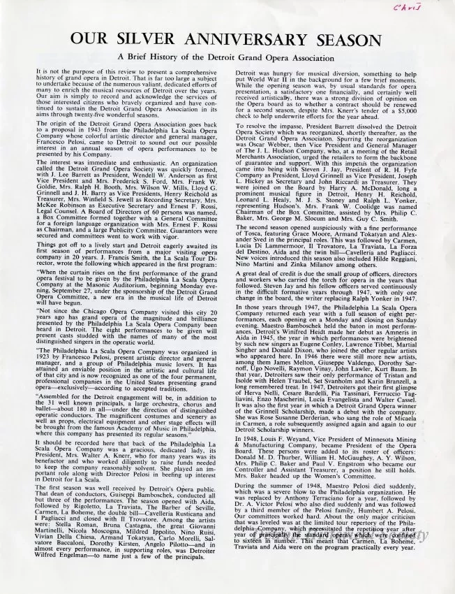 Booklet - Our Silver Anniversary Season, A Brief History of the Detroit Grand Opera Association
