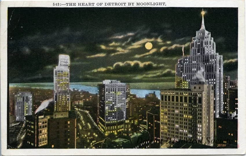 Postcard - The Heart of Detroit by Moonlight.