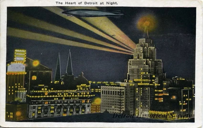 Postcard - The Heart of Detroit at Night