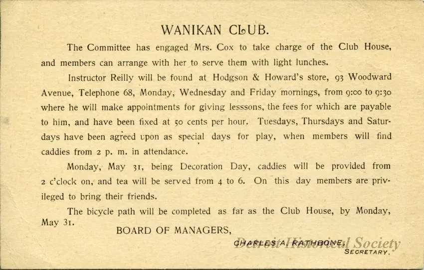 Postcard - Wanikan Club.