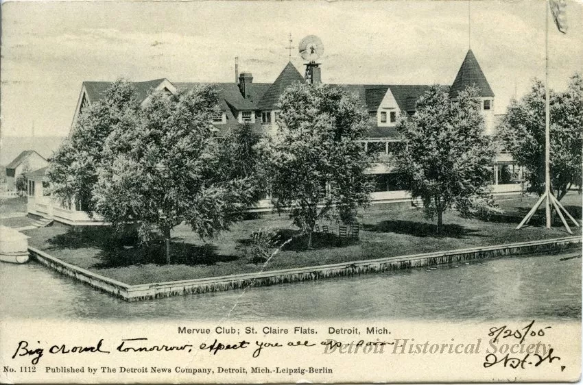 Postcard - Mervue Club; St. Claire Flats, Detroit, Mich.