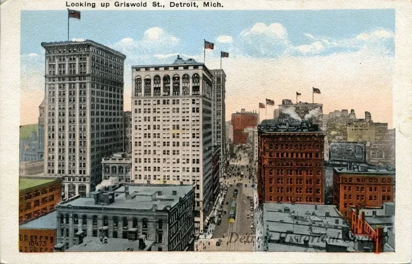 Postcard - Looking up Griswold St., Detroit, Mich.
