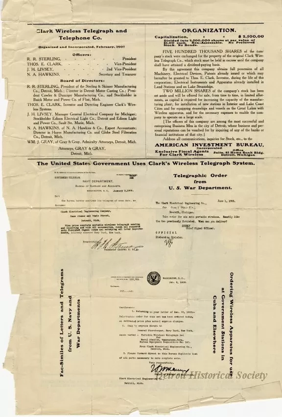 Map - Map Showing Principal Ports on the Great Lakes Where it is Proposed to Establish Clark's Wireless Telegraph Stations.
