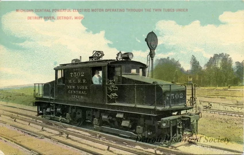 Postcard - Michigan Central Powerful Electric Motor Operating Through the Twin Tubes Under Detroit River, Detroit, Mich.