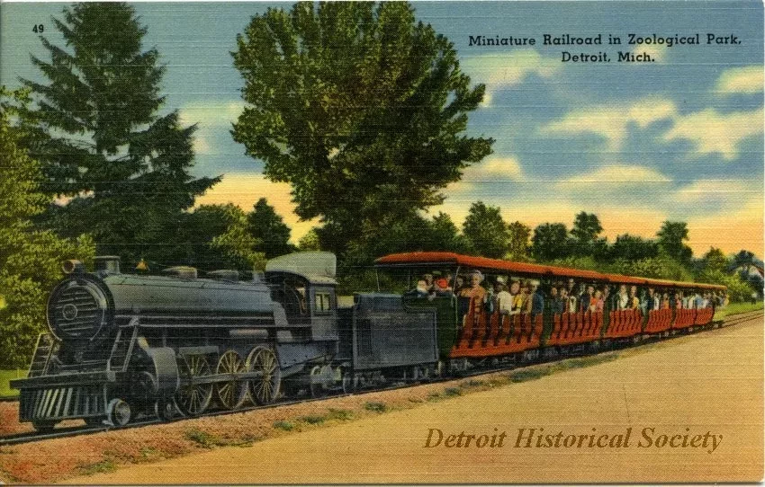 Postcard - Miniature Railroad in Zoological Park, Detroit, Mich.