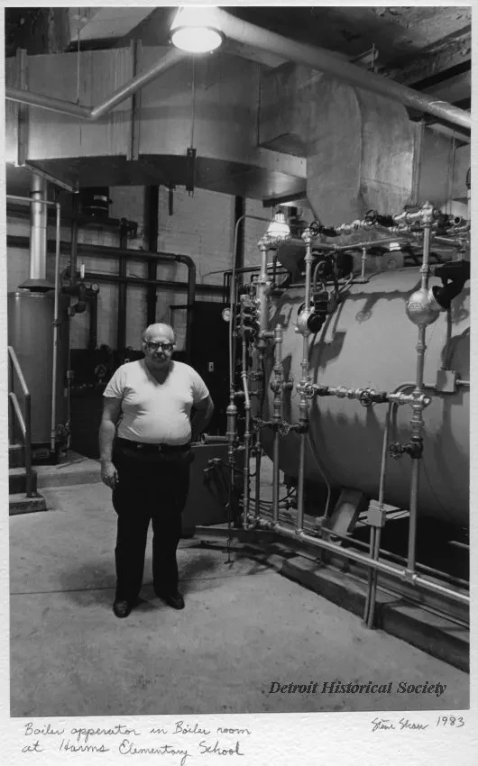 Print, Photographic - Boiler Opperator in Boiler Room at Harms Elementary School