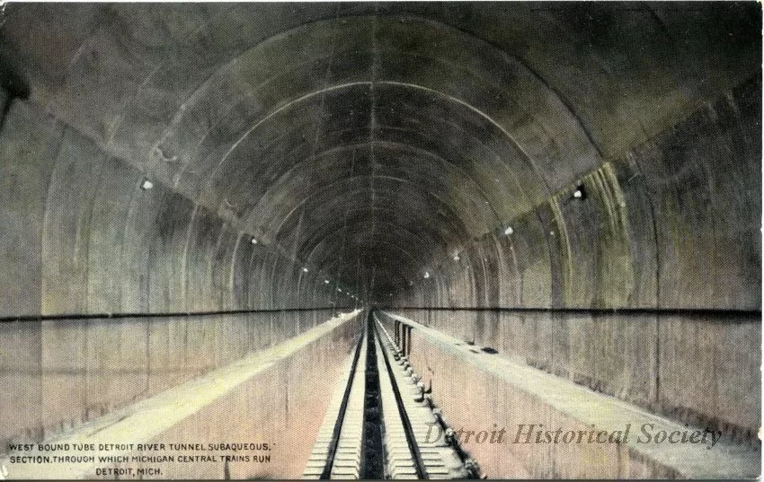 Postcard - West Bound Tube Detroit River Tunnel Sabaqueous, Section. Through which Michigan Central Trains Run; Detroit, Mich.