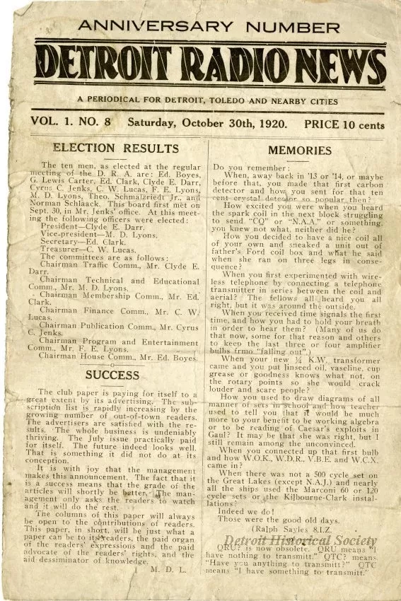 Newsletter - Detroit Radio News, Vol. 1, No. 8