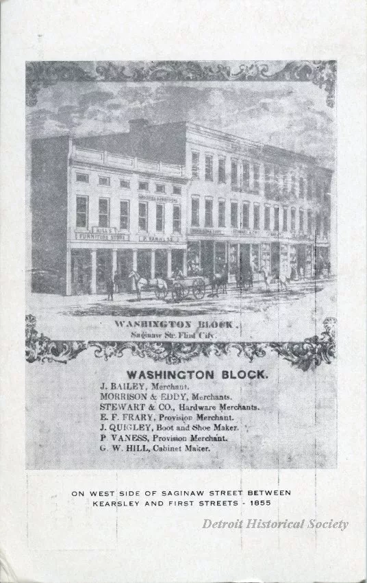 Postcard - On West Side of Saginaw Street Between Kearsley and First Streets - 1855