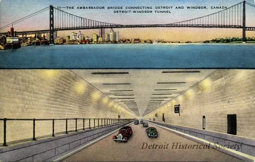 Postcard - The Ambassador Bridge Connecting Detroit and Windsor, Canada
Detroit-Windsor Tunnel