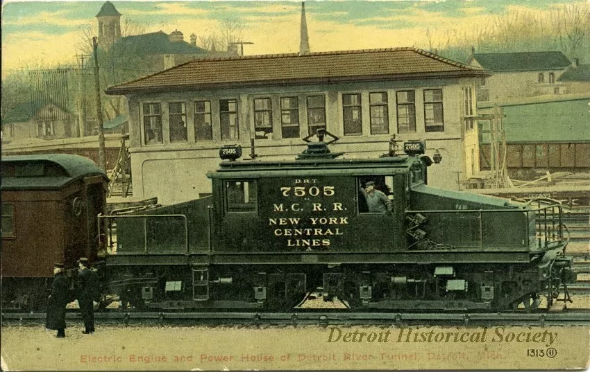 Postcard - Electric Engine and Power House of Detroit River Tunnel, Detroit, Mich.