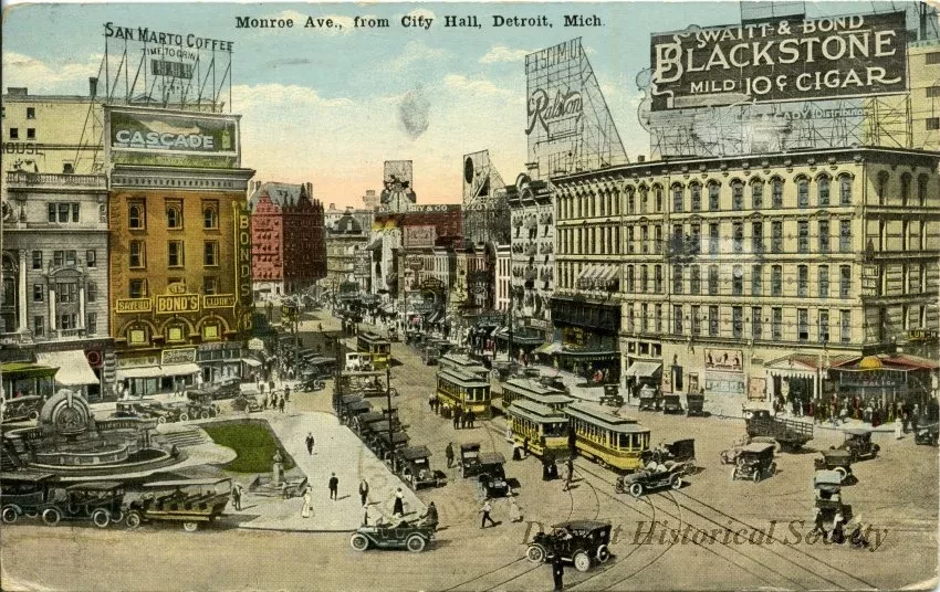 Postcard - Monroe Ave., from City Hall, Detroit, Mich.