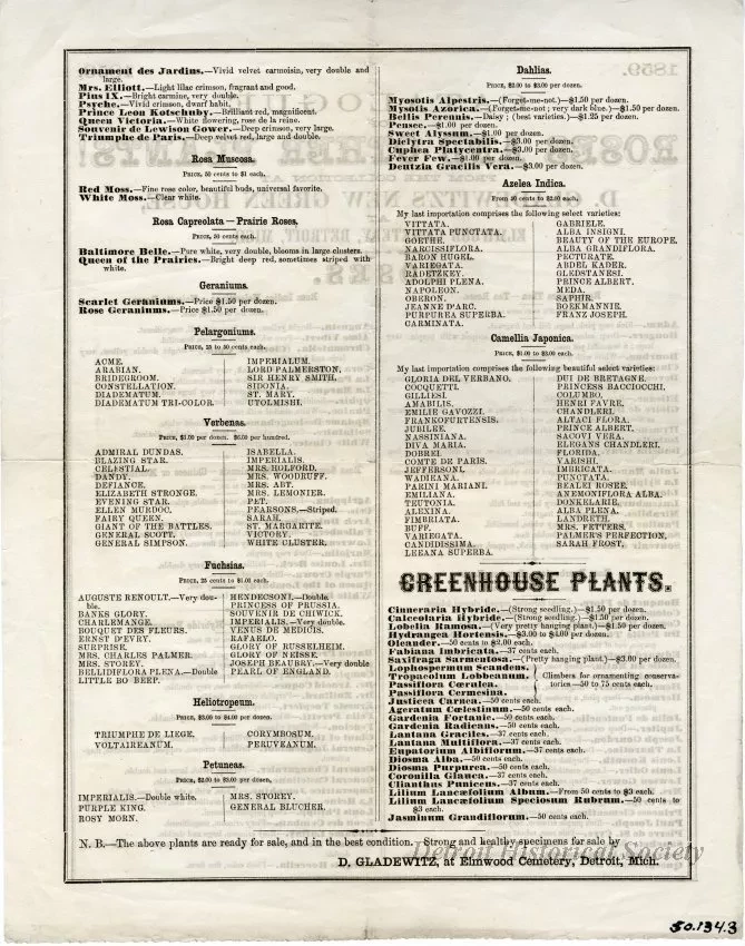 Catalog - Catalogue of Roses and Other Plants! From the Collection at D. Gladewitz's New Green House at Elmwood Cemetery, Detroit, Mich.