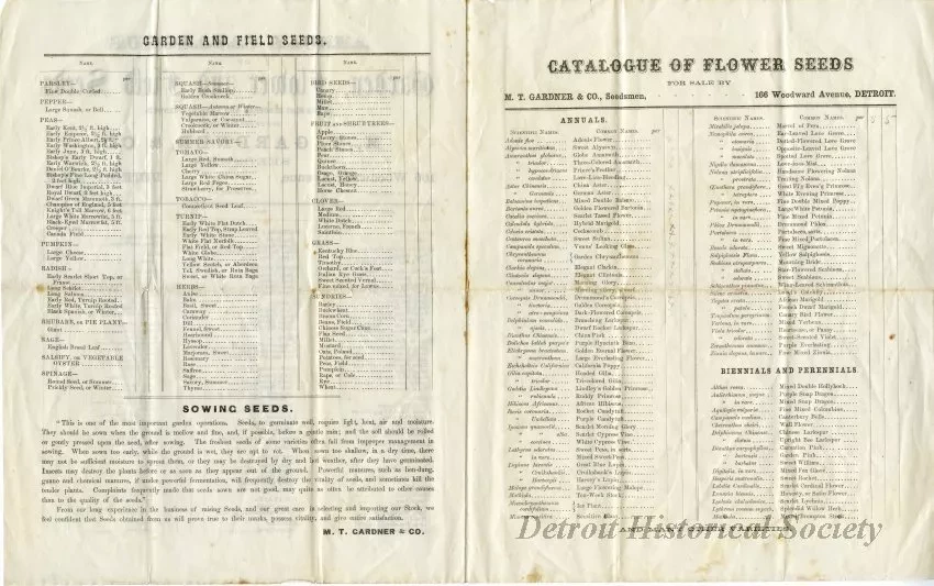 Catalog - Annual Catalogue of Garden, Flower and Field Seeds of the Best European and American Growth Put Up for Sale By M.T. Gardner & Co. Seedsmen