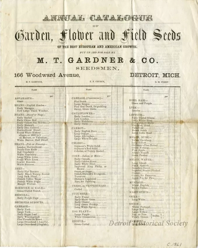 Catalog - Annual Catalogue of Garden, Flower and Field Seeds of the Best European and American Growth Put Up for Sale By M.T. Gardner & Co. Seedsmen
