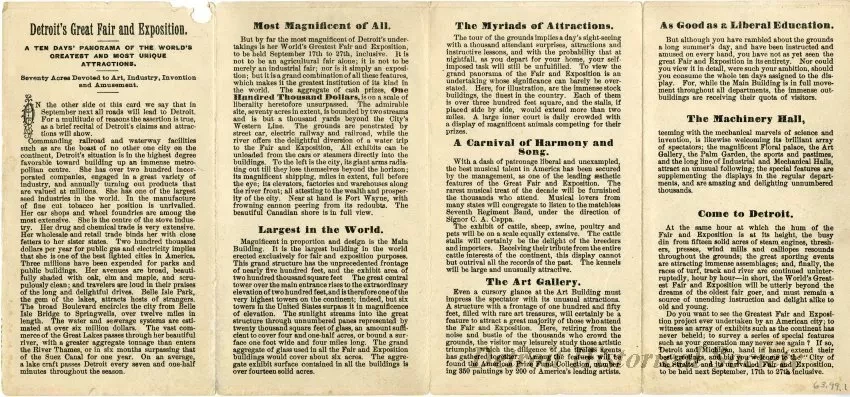 Brochure - All Roads Will Lead to Detroit in September.  Why? / Detroit's Great Fair and Exposition