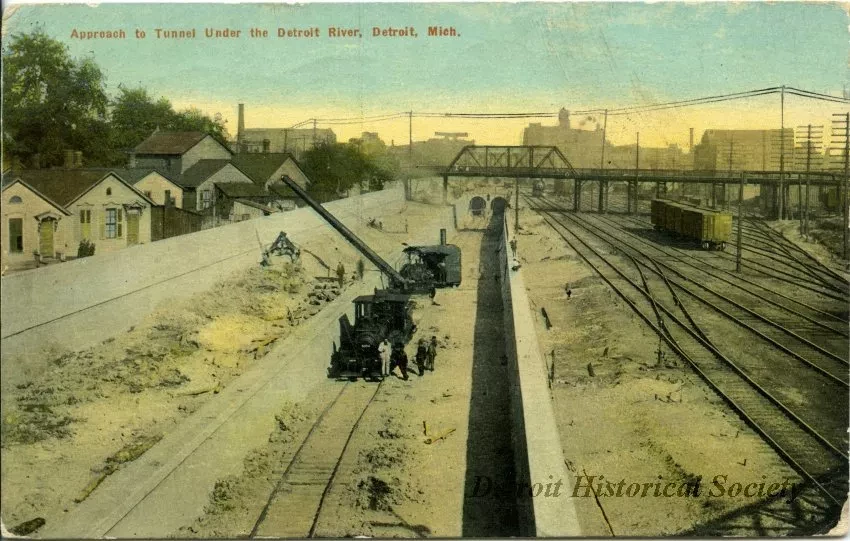 Postcard - Approach to Tunnel Under the Detroit River, Detroit, Mich.