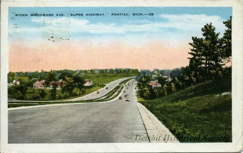 Postcard - Wider Woodward Ave. "Super Highway," Pontiac, Mich.