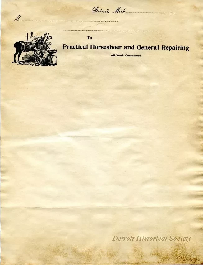 Bill-of-sale - P. Daigneau, Dr. - Practical Horseshoer and General Repairing
P. Daigneau & Van Antwerp, Dr. - Practical Horseshoers