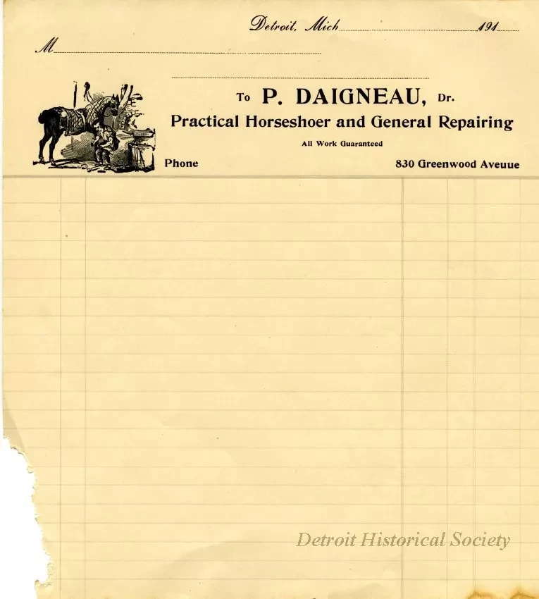 Bill-of-sale - P. Daigneau, Dr. - Practical Horseshoer and General Repairing
P. Daigneau & Van Antwerp, Dr. - Practical Horseshoers
