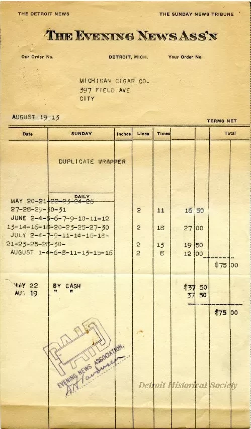 Invoice - The Evening News Association