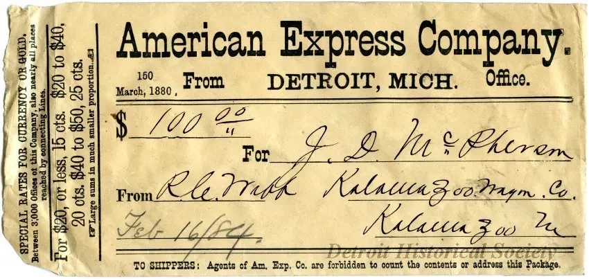 Envelope - American Express Company, 
Detroit, Michigan Office