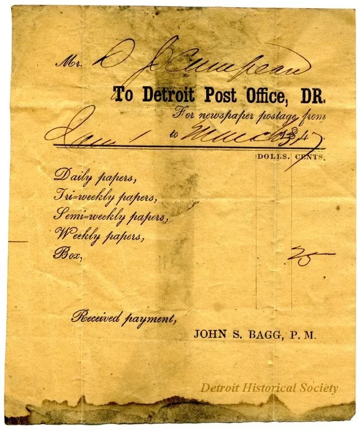 Receipt - Detroit Post Office, DR.