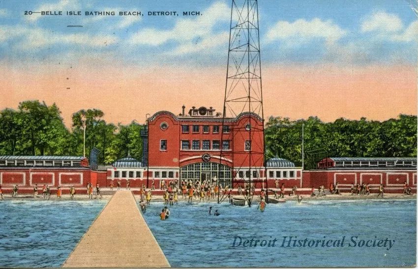 Postcard - Belle Isle Bathing Beach, Detroit, Mich.