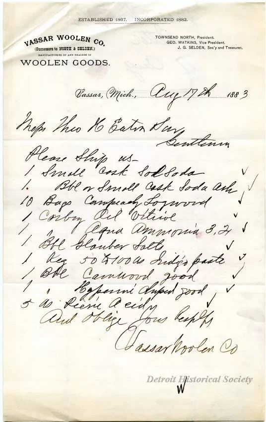 Letter - Vassar Woolen Company