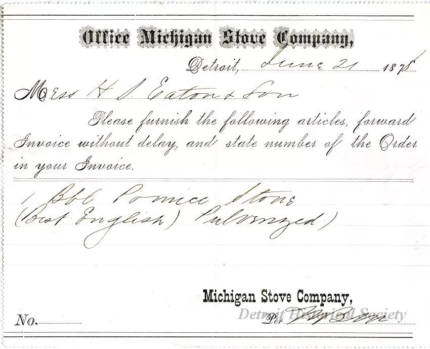 Form, Order - Office Michigan Stove Company