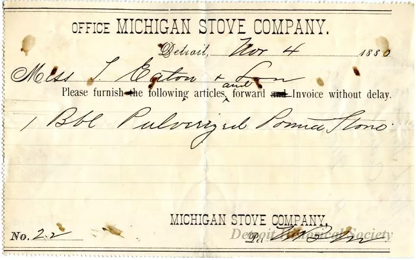 Form, Order - Office Michigan Stove Company