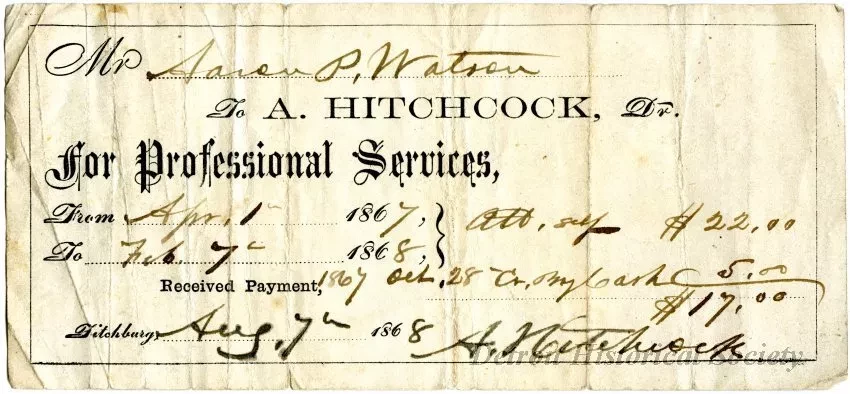 Receipt - A. Hitchcock, Dr.