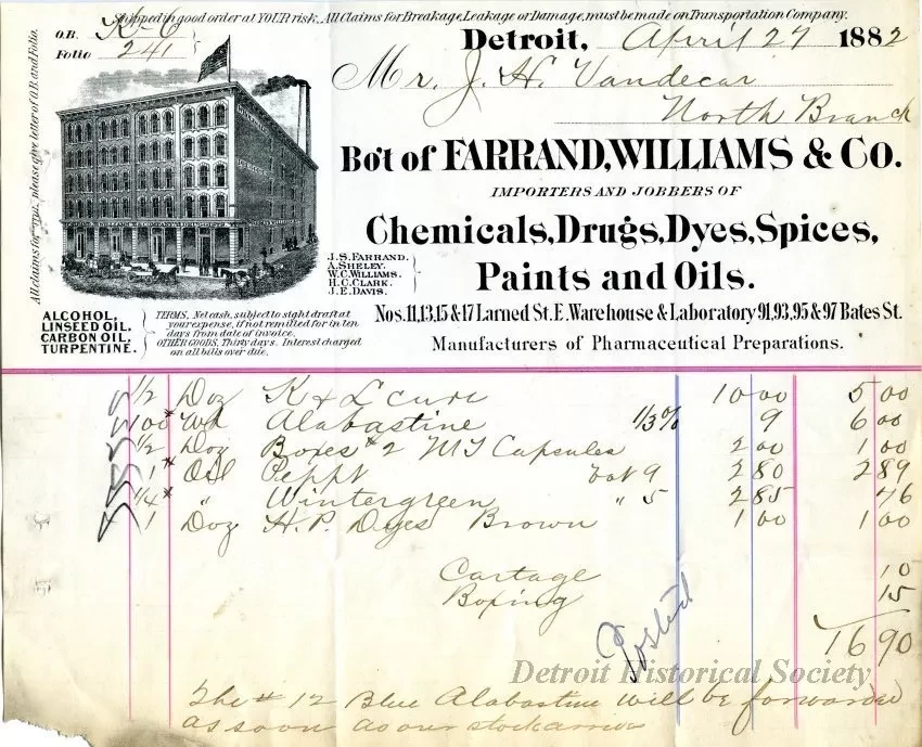 Receipt - Farrand, Williams & Co.
