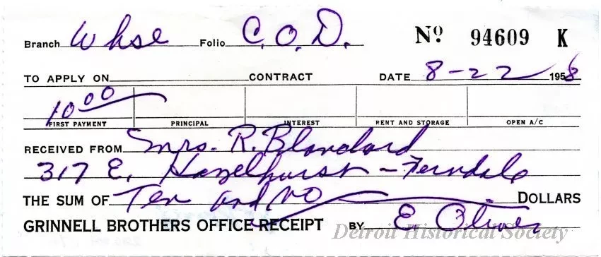 Receipt - Grinnell Bros.