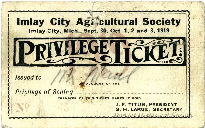 Ticket - Imlay City Agricultural Society
Privilege Ticket