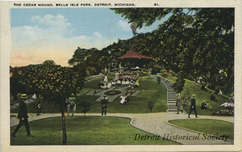 Postcard - The Cedar Mound, Belle Isle Park, Detroit, Michigan.