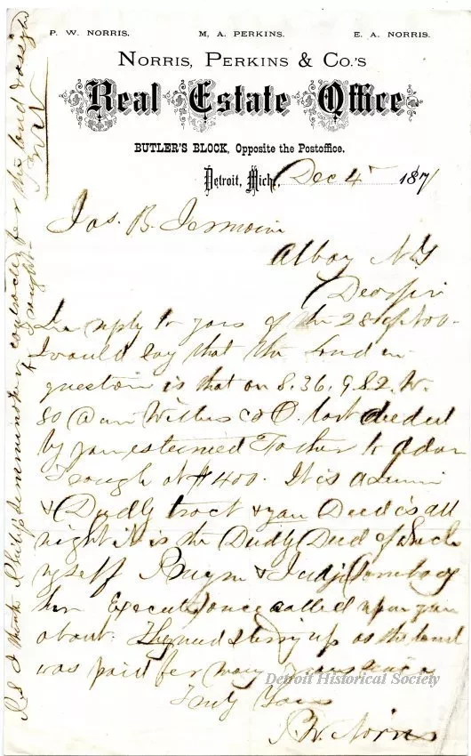 Letter - Norris, Perkins & Co.'s Real Estate Office