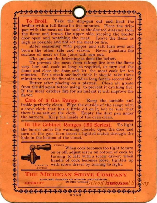 Card, Instruction - The Garland Gas Range