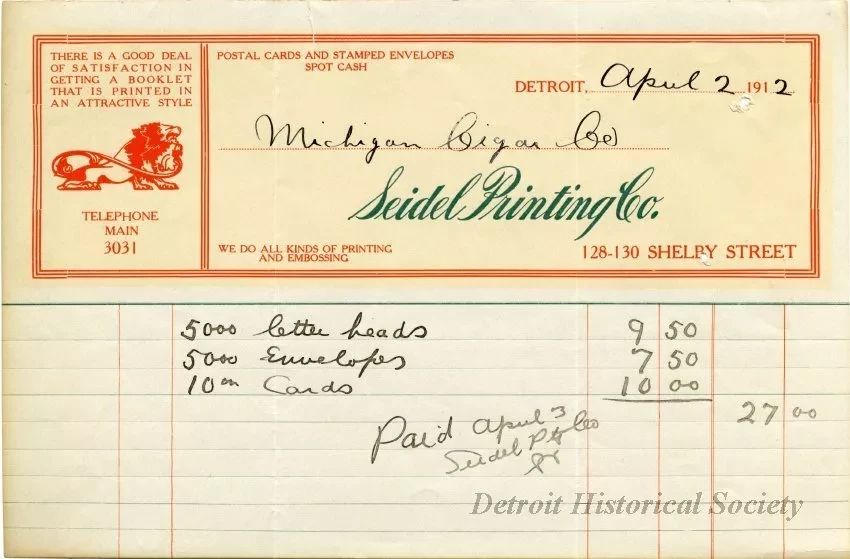 Bill-of-sale - Seidel Printing Company