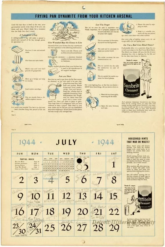 Calendar - This is Your 1944 War-On-Waste Calender and Illustrated Household Guide