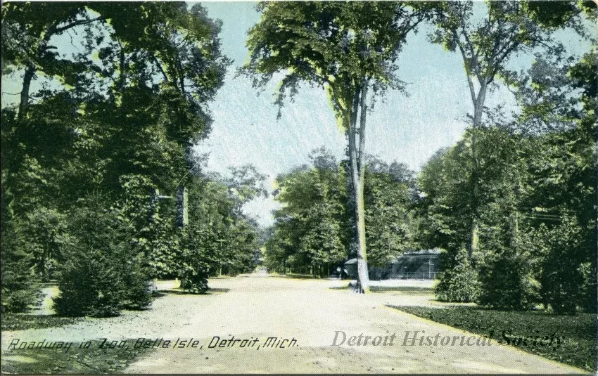 Postcard - Roadway to Zoo, Belle Isle, Detroit, Mich.